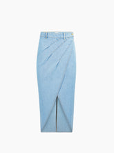 Charger l'image dans la galerie, Slit Draped Midi Skirt In Denim - Nina Ricci
