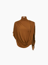Charger l&#39;image dans la galerie, Brown Highneck Fluid Draped Top - Nina Ricci
