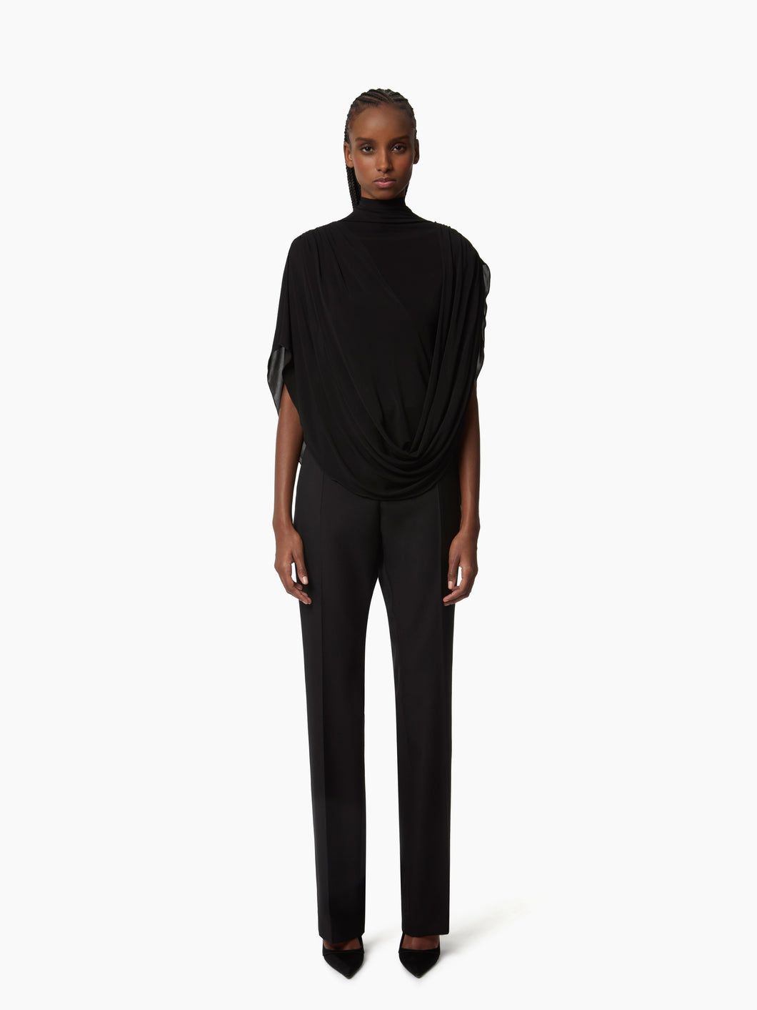 Black Highneck Fluid Draped Top - Nina Ricci