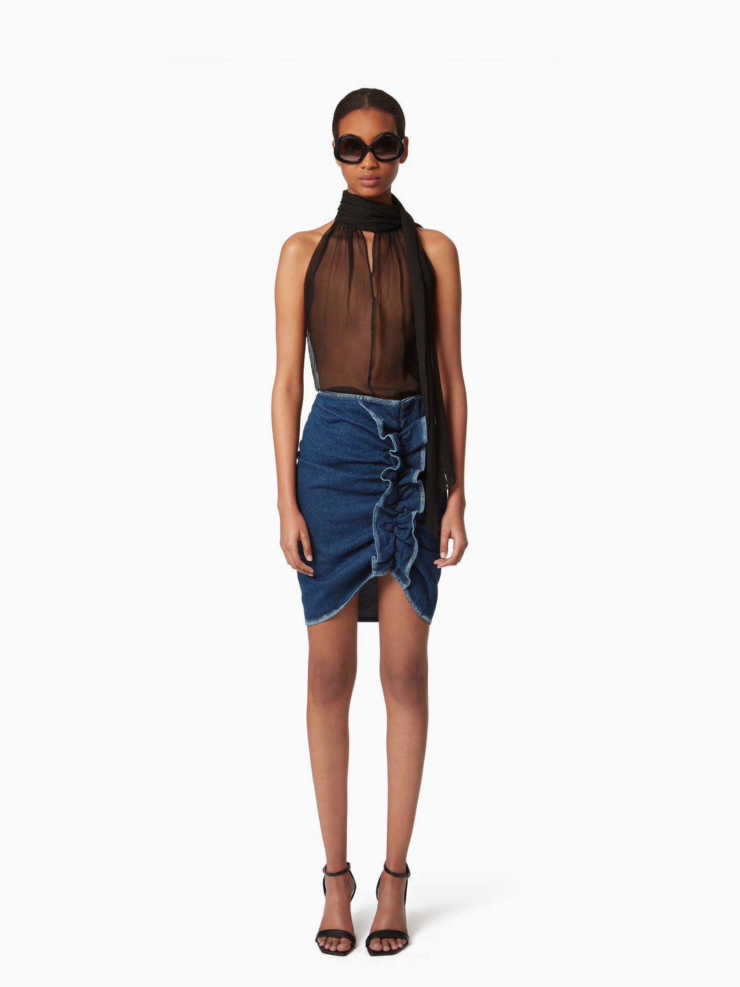 DRAPED DENIM MIDI SKIRT - Nina Ricci