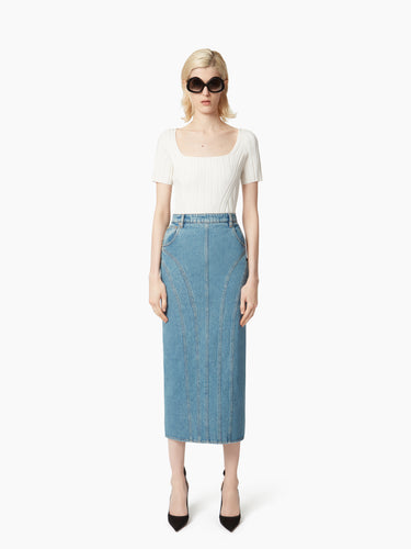 DENIM SKIRT WITH COUTURE DETAILS - Nina Ricci