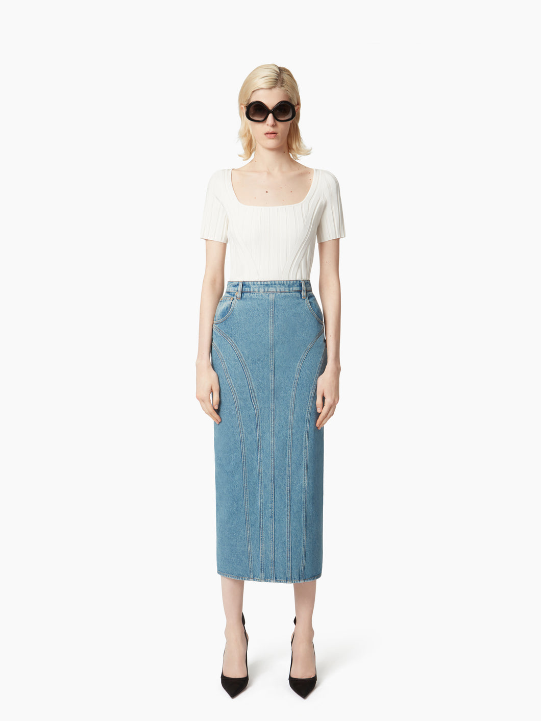 DENIM SKIRT WITH COUTURE DETAILS - Nina Ricci