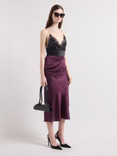 Load image into Gallery viewer, Burgundy Asymmetrical Satin Skirt
