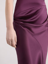 Load image into Gallery viewer, Burgundy Asymmetrical Satin Skirt
