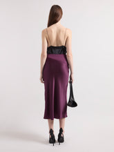 Load image into Gallery viewer, Burgundy Asymmetrical Satin Skirt
