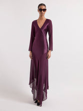 Load image into Gallery viewer, burgundy Long Sleeved Maxi Silk Dress

