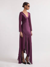 Load image into Gallery viewer, burgundy Long Sleeved Maxi Silk Dress
