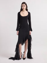 Load image into Gallery viewer, Black Asymmetrical Midi Silk Dress
