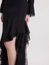 Load image into Gallery viewer, Black Asymmetrical Midi Silk Dress
