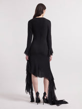 Load image into Gallery viewer, Black Asymmetrical Midi Silk Dress
