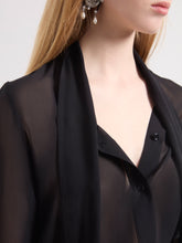 Load image into Gallery viewer, Black Lavallière Silk Shirt
