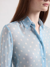 Load image into Gallery viewer, Ice Blue Polka Dots Silk Shirt
