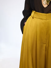 Load image into Gallery viewer, Gold Wide-Leg Crepe Satin Pants
