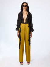 Load image into Gallery viewer, Gold Wide-Leg Crepe Satin Pants

