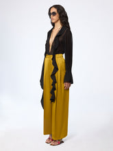 Load image into Gallery viewer, Gold Wide-Leg Crepe Satin Pants

