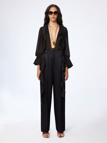 Black Wide-Leg Crepe Satin Pants