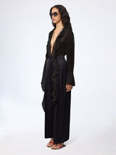 Charger l&#39;image dans la galerie, Black Wide-Leg Crepe Satin Pants
