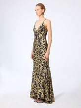 Cargar imagen en el visor de la galería, Long Marbled Gold Silk Dress
