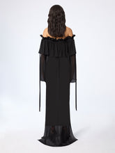 Charger l'image dans la galerie, Black Long Silk Dress With Bow Details
