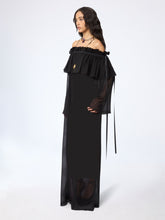 Charger l&#39;image dans la galerie, Black Long Silk Dress With Bow Details
