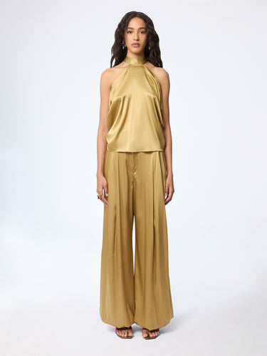 Gold Halterneck Silk Satin Top