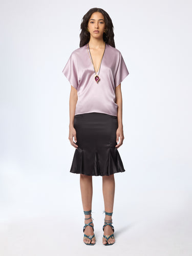 Mauve V-Neck Silk Satin Top