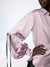 Charger l'image dans la galerie, Mauve Silk Satin Shirt With Bow Details
