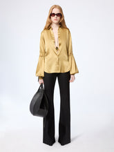Load image into Gallery viewer, Gold Silk Satin Shirt With Bow Details
