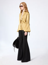 Load image into Gallery viewer, Gold Silk Satin Shirt With Bow Details
