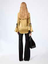 Load image into Gallery viewer, Gold Silk Satin Shirt With Bow Details
