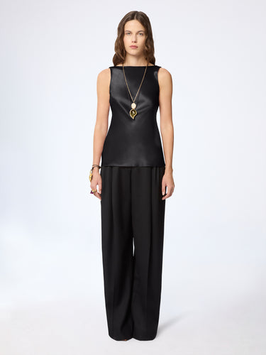 Black Halterneck Drapped Silk Satin Top