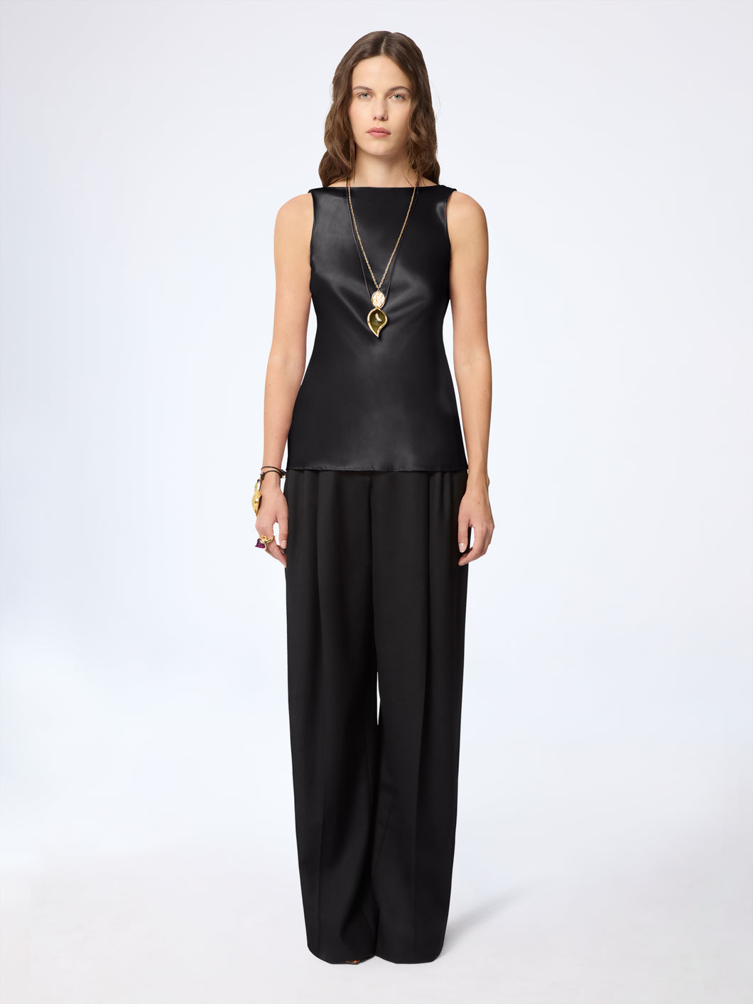 Black Halterneck Drapped Silk Satin Top