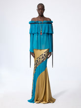 Load image into Gallery viewer, Blue Boat Neck Silk Top With Bow Details
