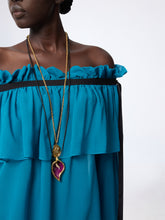 Charger l&#39;image dans la galerie, Blue Boat Neck Silk Top With Bow Details
