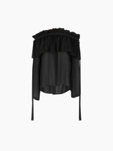 Cargar imagen en el visor de la galería, Black Boat Neck Silk Top With Bow Details
