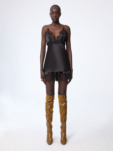 Black V-Neck Silk Satin Top