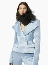 Charger l&#39;image dans la galerie, Satin peplum blazer in blue - Nina Ricci
