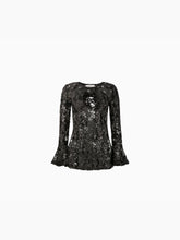 Load image into Gallery viewer, Sequin lace cut-out top in black - Nina Ricci
