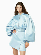 Charger l&#39;image dans la galerie, Satin cropped bomber in bluette - Nina Ricci
