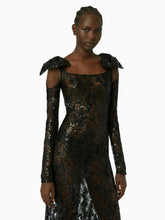 Charger l&#39;image dans la galerie, Long sequin lace dress in black - Nina Ricci
