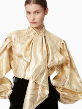 Charger l&#39;image dans la galerie, Pussy-bow shirt in gold - Nina Ricci
