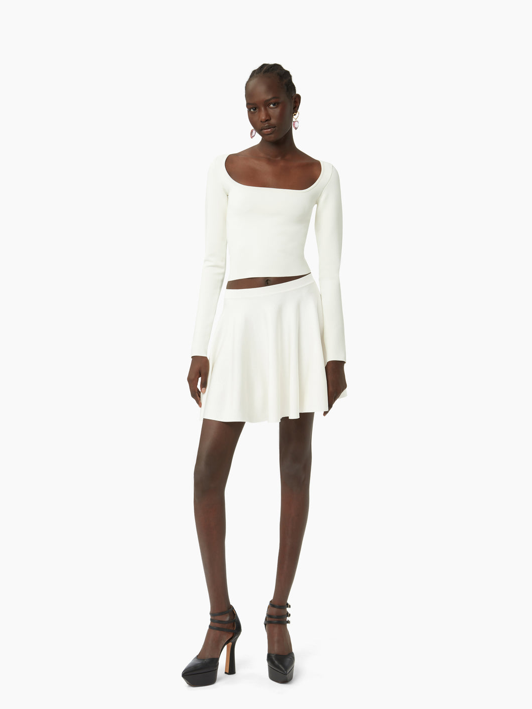 Mini Cotton Flared Skirt In White - Nina Ricci