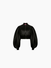 Charger l&#39;image dans la galerie, Satin cropped bomber in black - Nina Ricci
