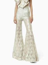 Charger l&#39;image dans la galerie, Guipure lace flare pants in silver - Nina Ricci
