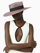 Charger l&#39;image dans la galerie, Stripped raffia canotier hat in mauve and gold - Nina Ricci
